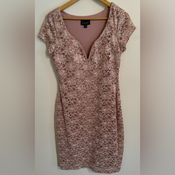 Connected Apparel Women’s Lace Sequined Floral Knee Length Sheath Dress Size 10 - Picture 4 of 7